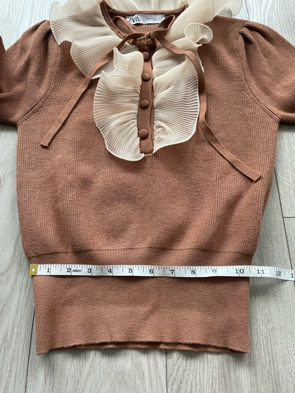 DONATED - DON’T BUY Zara ruffle knit, cognac with beige ruffle, very stretchy, M - Picture 8 of 13